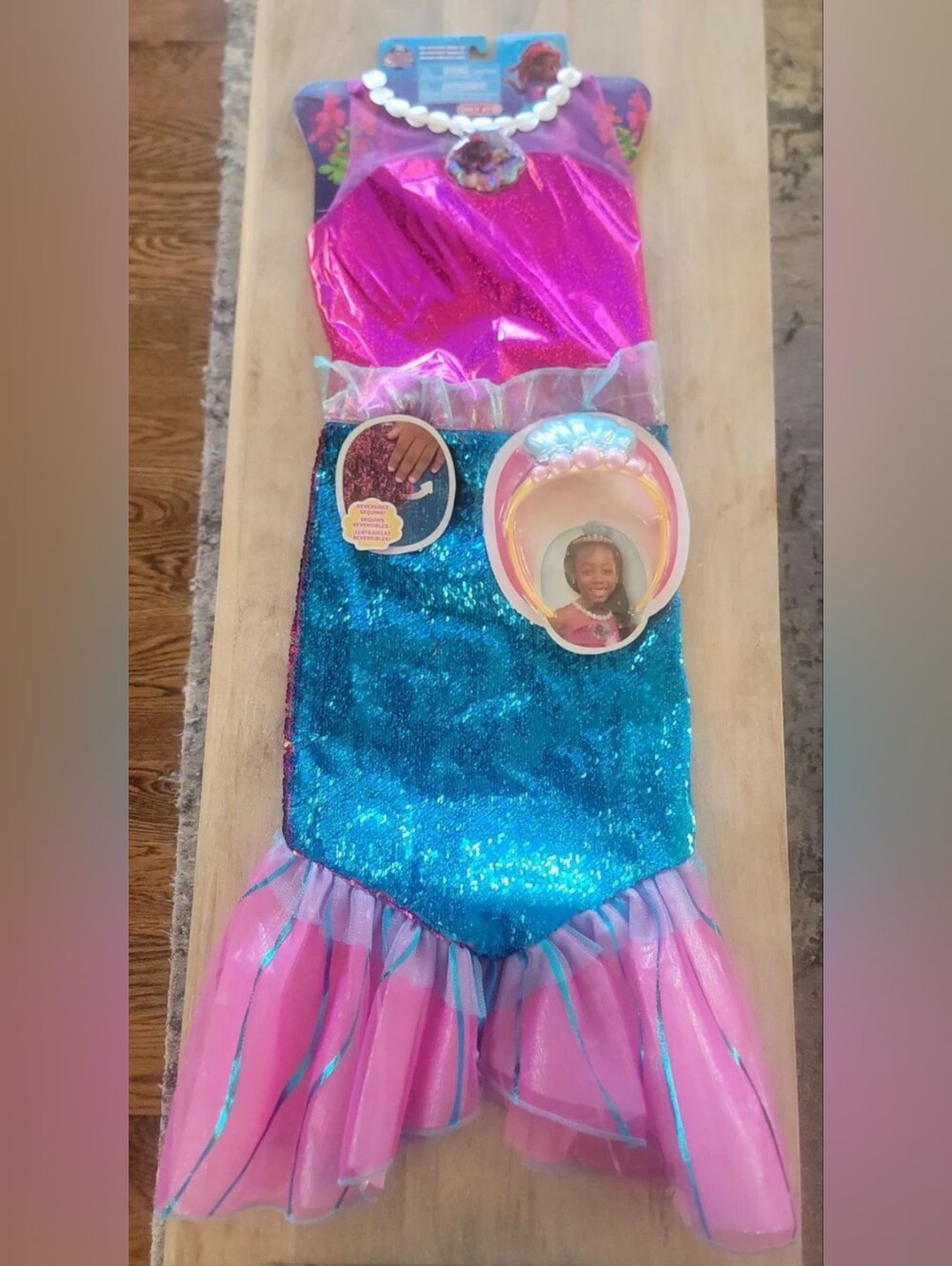 Ariel Disney Little Mermaid Reversible(2 colors) Sequin Costume w/Crown Ages 3-6